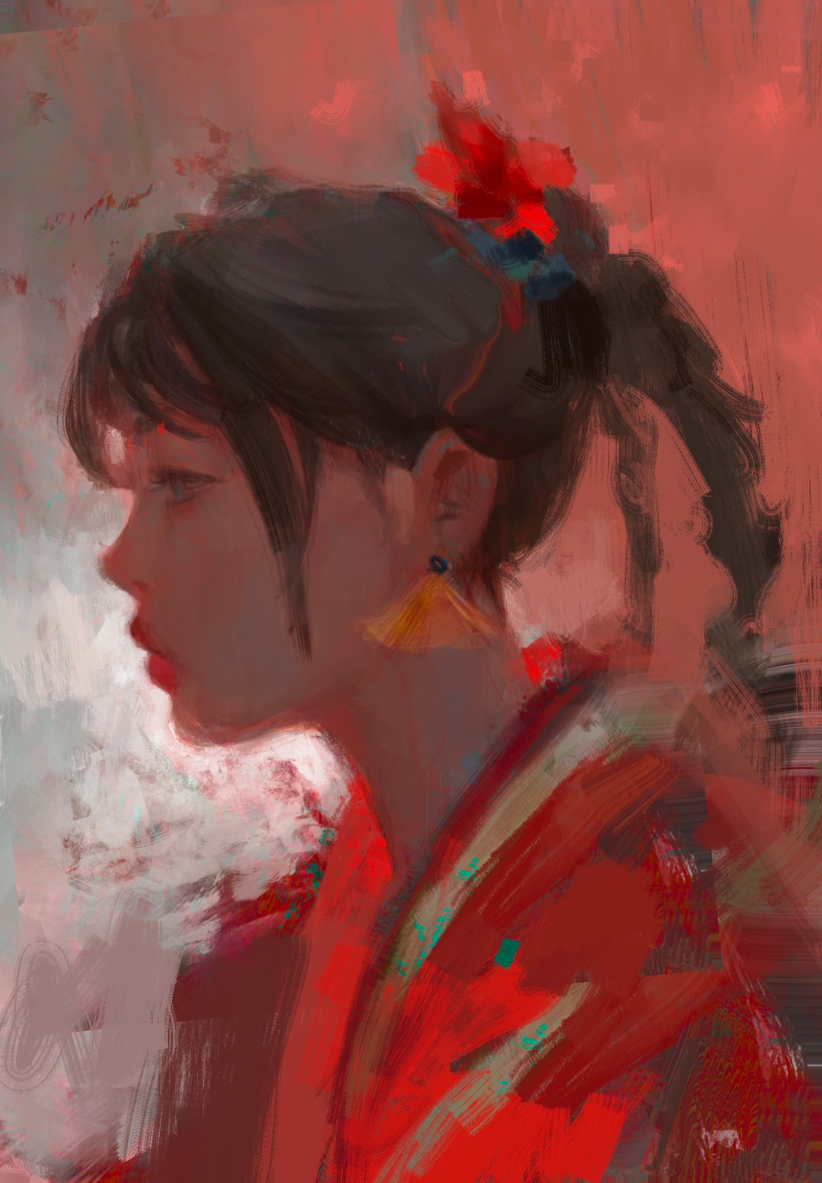 Girl in red kimono